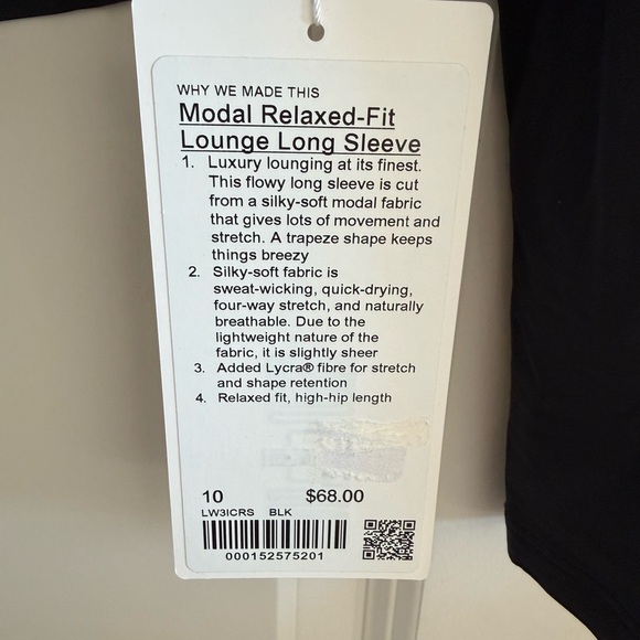 Lululemon Modal Relaxed-Fit Lounge Long-Sleeve Shirt Size 10 Black New - Picture 2 of 5